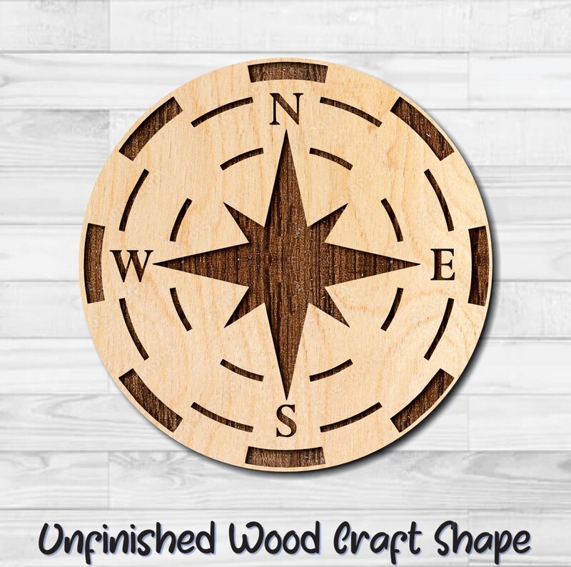 Mariner's Compass 6 Unfinished Wood Shape Blank Laser Engraved Cut Out Woodcraft Craft Supply COM-009
